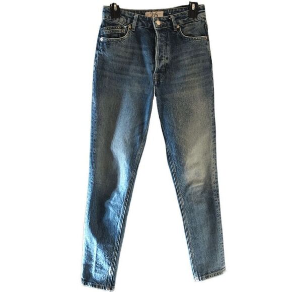 Free People Womens Zuri Jeans 26 Rigid Denim Mom Ankle Medium Wash High Rise - Picture 1 of 9